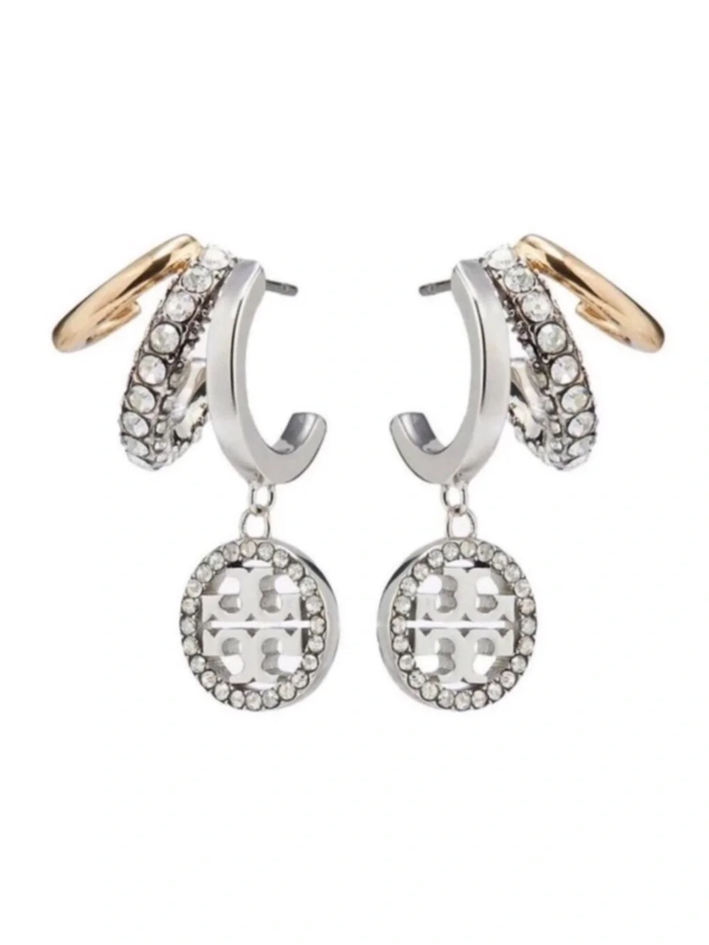 NWOT Tory Burch Icon Pave Triple Hoop Earring